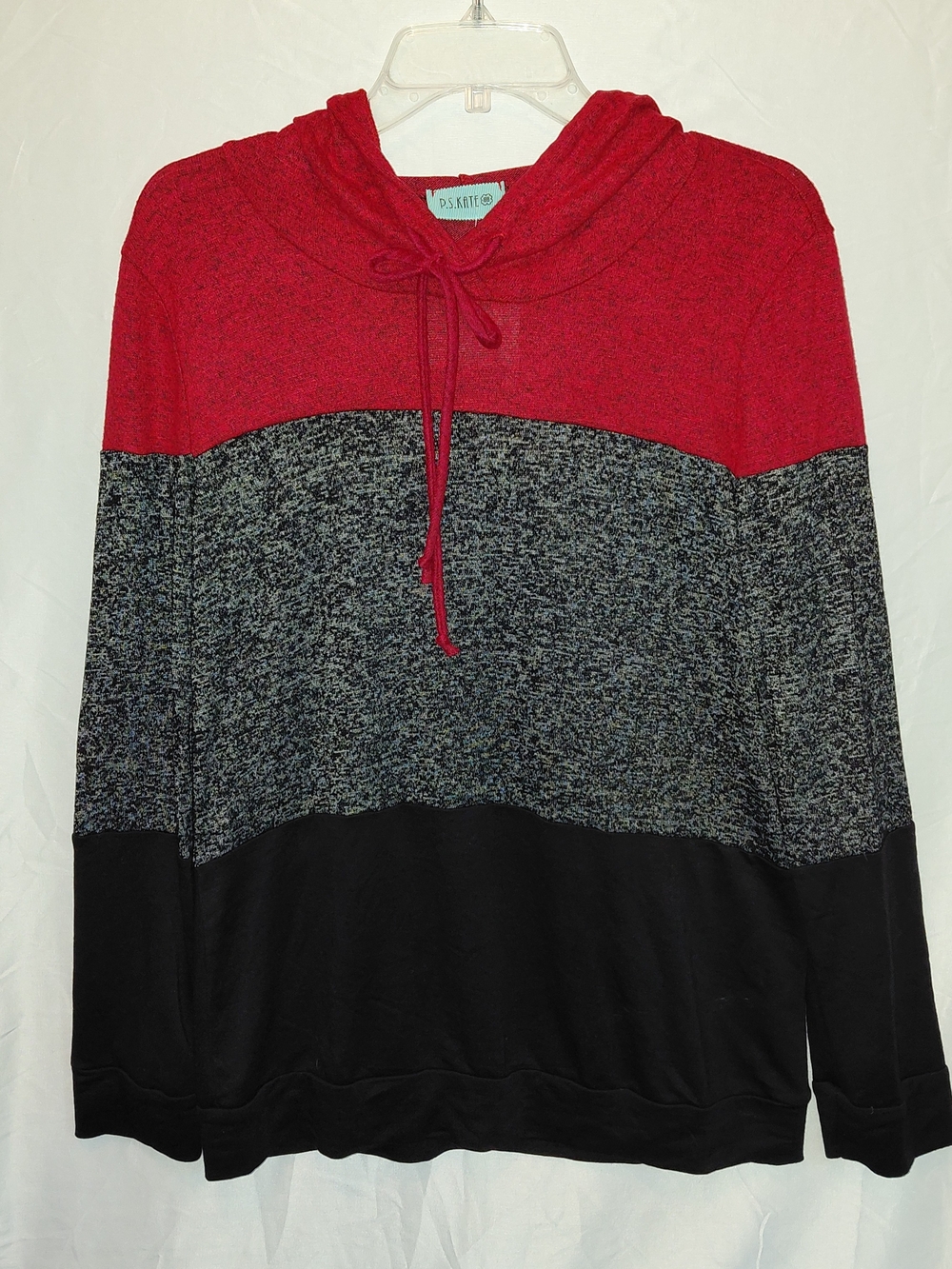 Women's Colorblock Hooded Pullover- Red/Gray/Black #2378